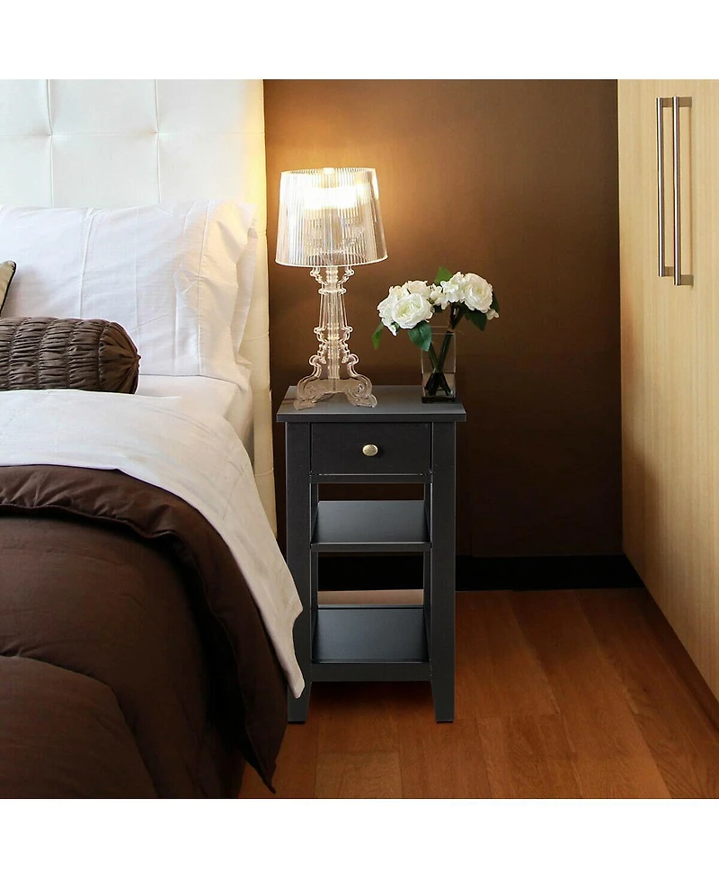 Gymax 3 Tier Nightstand Bedside Table Sofa Side End w/Double Shelves Drawer