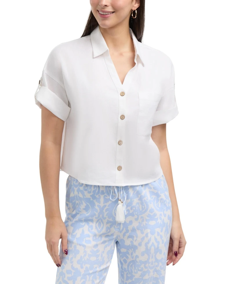 Ellen Tracy Women s Camp Shirt with Button Front