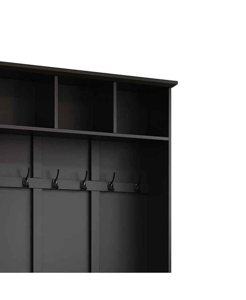 3-in-1 Hall Tree Bench with Storage, 6 Hooks, Adjustable Shelves, 55"W