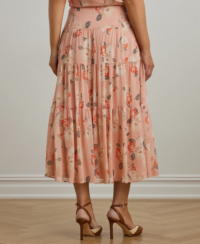 Lauren Ralph Lauren Plus Size Floral Crinkle Georgette Tiered Skirt
