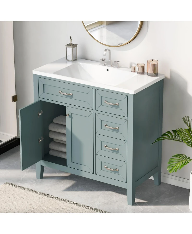 Streamdale 36" Bathroom Vanity with Sink Combo, Green Bathroom Cabinet with Drawers, Solid Frame and Mdf Board