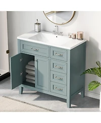 Streamdale 36" Bathroom Vanity with Sink Combo, Green Bathroom Cabinet with Drawers, Solid Frame and Mdf Board
