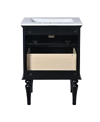 Streamdale 24" Solid Wood Bathroom Vanity Cabinet with Sink and 2 Drawers, Black