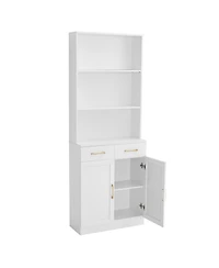 Bathroom Storage Cabinet, Cabinet with Two Doors and Drawers, Adjustable Shelf, Three-layer Open Shelf, Mdf Board, White