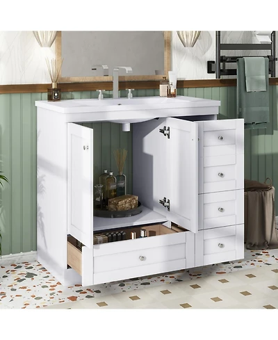 Streamdale 36 inch Shaker Style Free-Standing Bathroom Vanity Cabinet with Sink, 4 Soft-close Drawers and 2 Soft-close doors