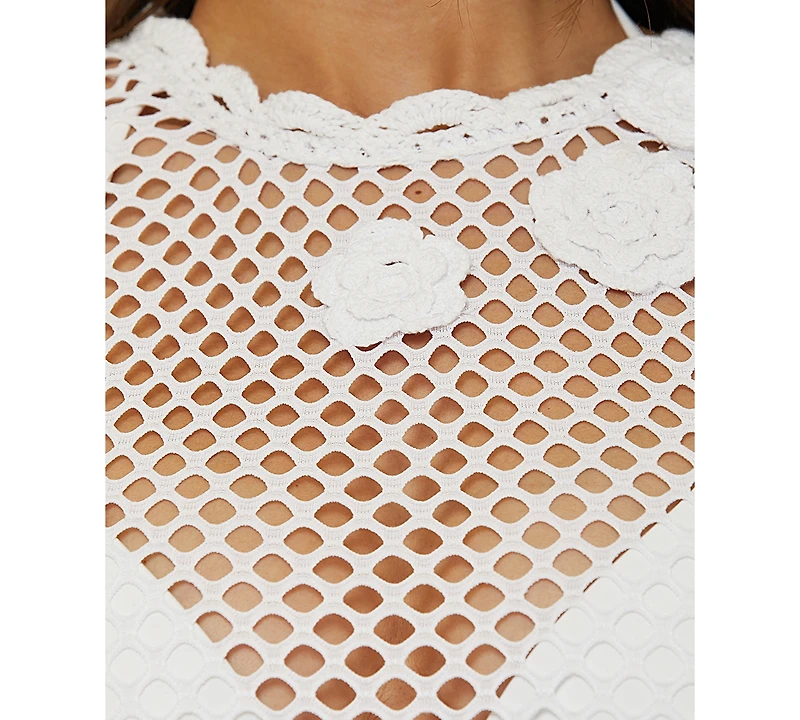 Becca Women's Castaway Island Fishnet Flower-Applique Cover-Up Dress