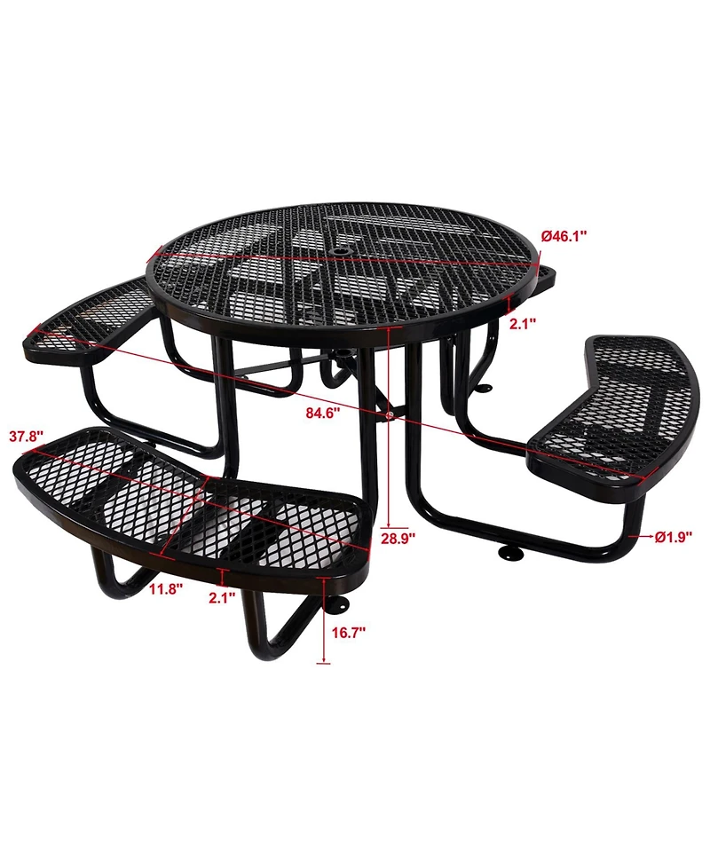 Streamdale Round Outdoor Steel Picnic Table 46" black, with umbrella pole