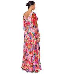 Betsy & Adam Petite Printed Pleated Chiffon Dress