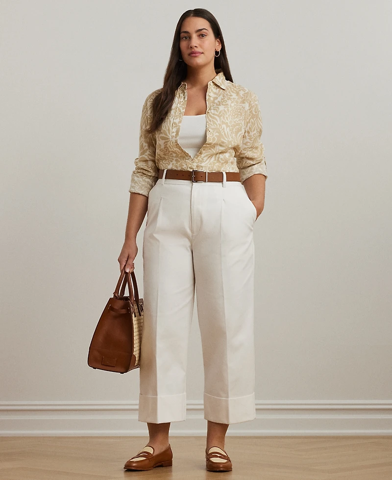 Lauren Ralph Lauren Plus Size 100% Linen Roll-Tab Shirt