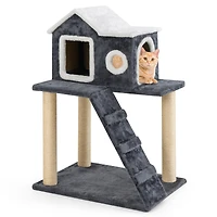 Tower Condo Cat Tree with Scratching Posts & Ladder Multi-Level Playhouse for Cats