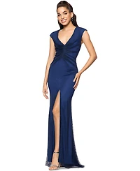Betsy & Adam Women's V-Neck Rhinestone-Mesh Long Bodycon Dress