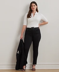 Lauren Ralph Plus Rib-Knit Elbow-Sleeve Polo Tee