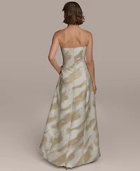 Donna Karan New York Women's Metallic Jacquard Strapless Ball Gown