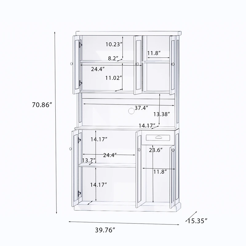Streamdale 71" Kitchen Pantry & Microwave Stand Freestanding with 6 Doors, 1 Drawer, Adjustable Shelves
