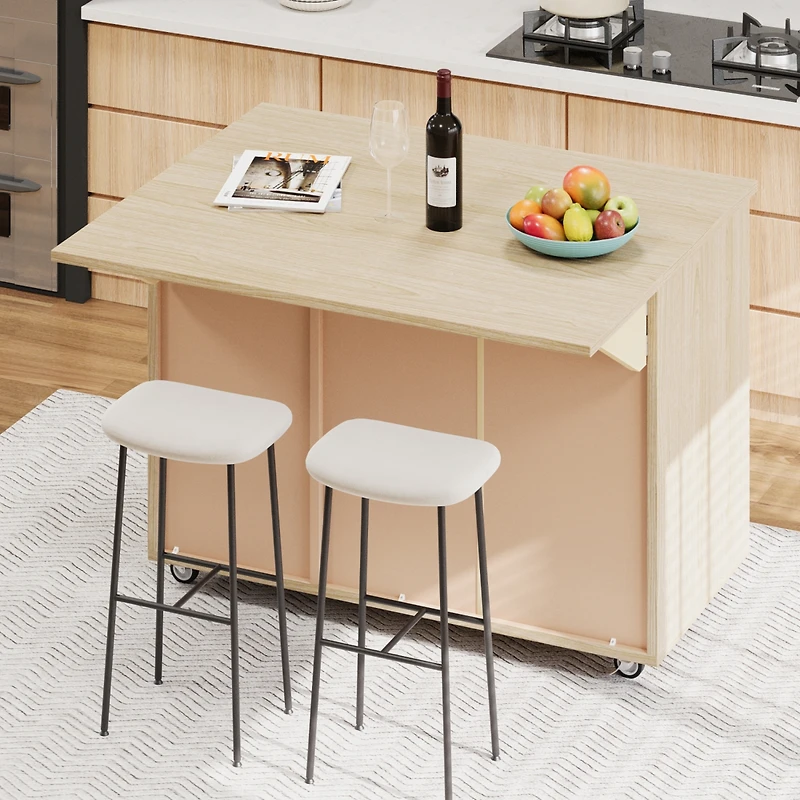 Streamdale 51" Solid Wood Handwoven Kitchen Island on Wheels