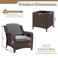 Gymax Set of 3 Furniture Set w/ Cushions & Tempered Glass Coffee Table