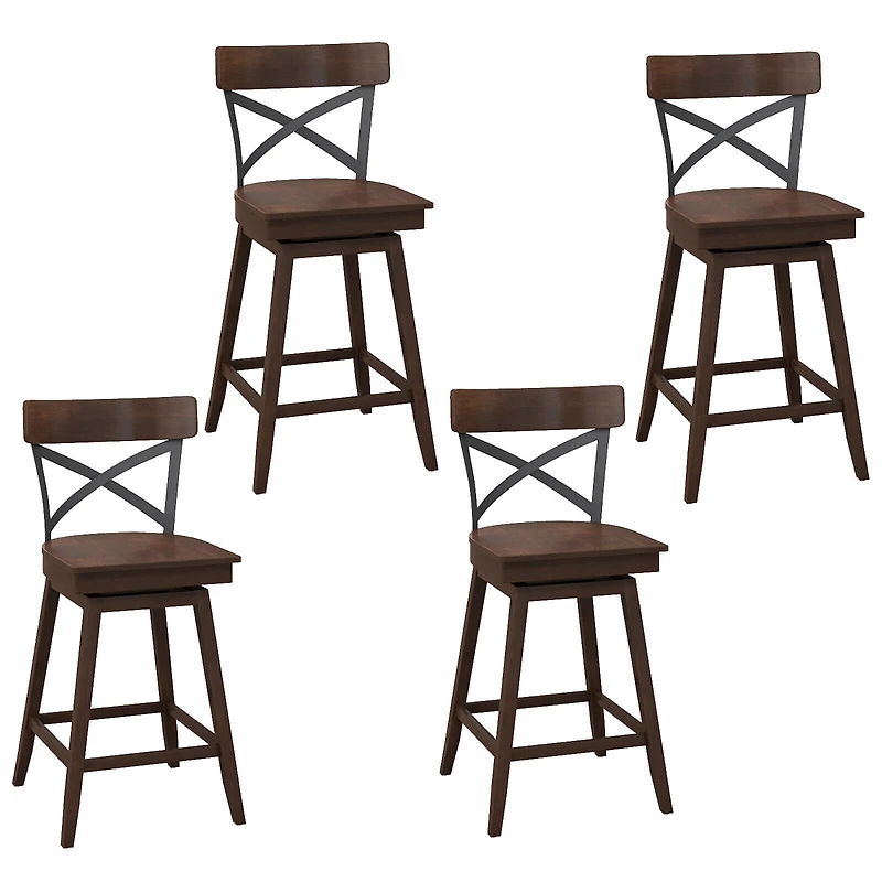 Gymax Set of Wooden Swivel Bar Stools Counter Height Kitchen Chairs w/ Back