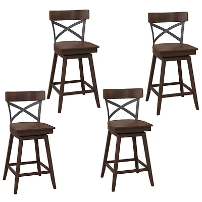 Gymax Set of Wooden Swivel Bar Stools Counter Height Kitchen Chairs w/ Back