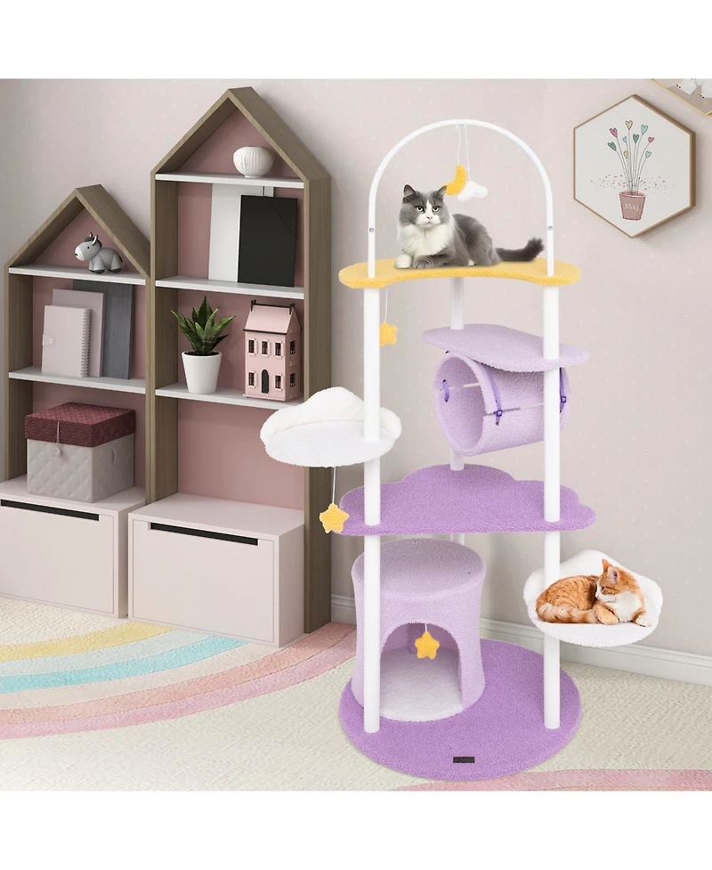 Large Cat Tower with Jumping Platforms Multi-Level Playhouse for Active Cats