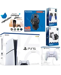 Sony Playstation 5 Slim Disc Bundle with Extra Nova Pink Controller, Plantronics Headset, Trigger Stop Kit, Dual Charge Dock and MightySkins Decal Vou