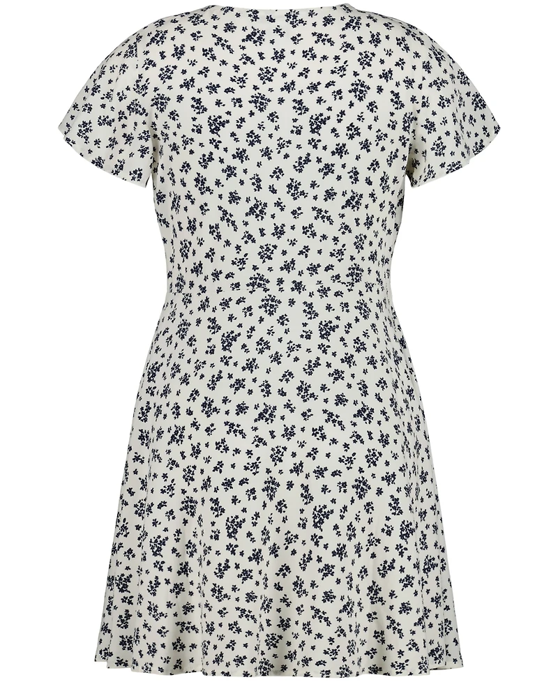 Calvin Klein Big Girls Scratchy Floral Wrap Short Sleeve Dress