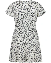 Calvin Klein Big Girls Scratchy Floral Wrap Short Sleeve Dress