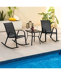 Set of 2 Metal Patio Rocking Chair with Breathable Seat Fabric