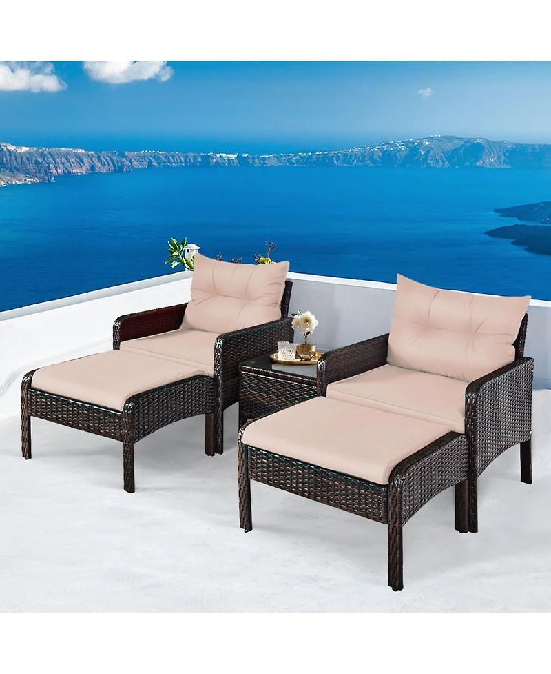 Gymax 5 Pc Patio Set Sectional Rattan Wicker Furniture Set Home Outdoor