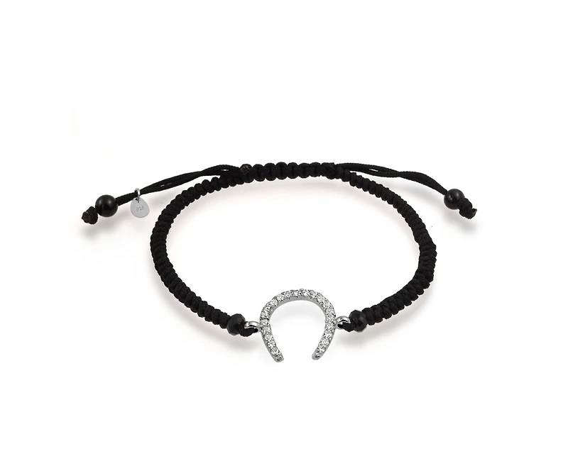 Bling Jewelry Good Luck Equestrian Strand Bracelet with Horseshoe and Cubic Zirconia Sterling Silver