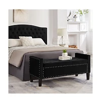 Upholstered Velvet Storage Bench with Nailhead Trim for Entryway, Bedroom & Living Room-The Pop Home