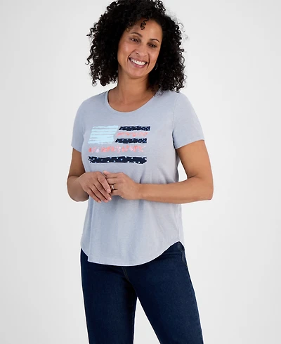 Style & Co Women's Usa Flag Graphic Crewneck T-Shirt, Created for Macy's