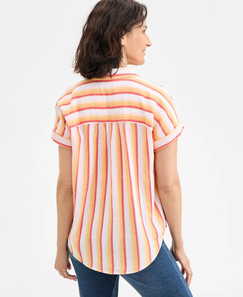 Style & Co Women's Printed Cotton Gauze Camp Shirt, Exclusively at Macy's