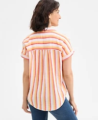 Style & Co Women's Printed Cotton Gauze Camp Shirt, Exclusively at Macy's