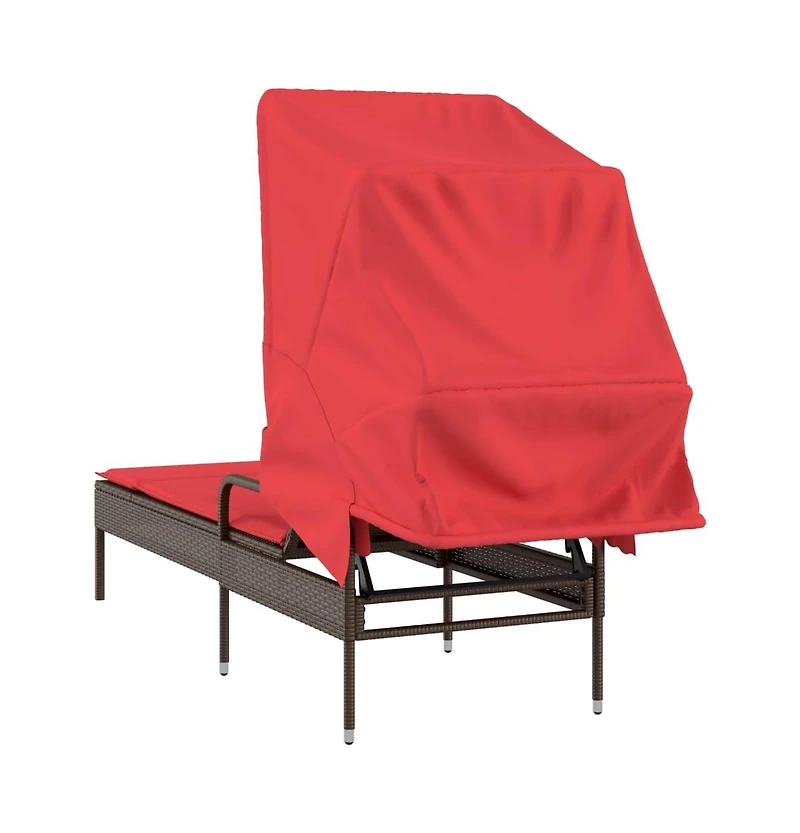 Sun Lounger with Canopy Brown Poly Rattan