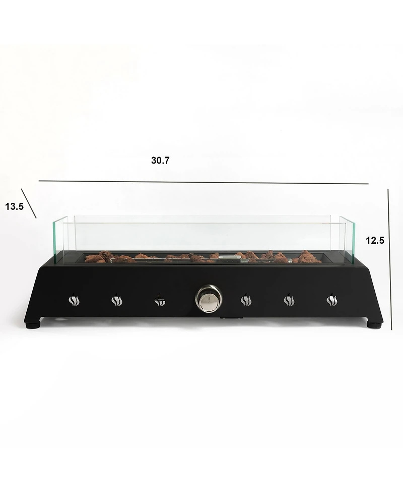 28 inch Tabletop Fire Pit, Propane Gas Fire Pit with Quick Connect Joint, Glass Wind Guard and Lava Rock, Outdoor Portable Tabletop Fire Pit