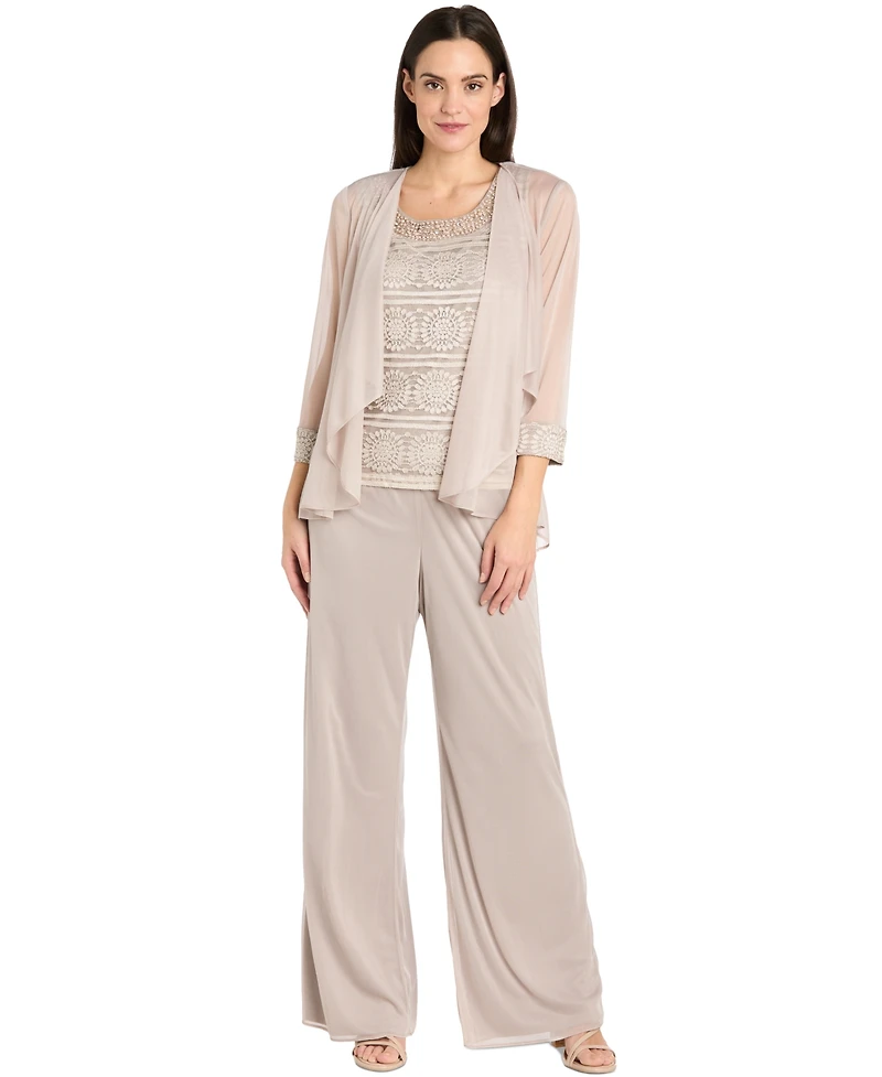 R & M Richards 3-Pc. Jacket, Lace Top & Wide-Leg Pants Set