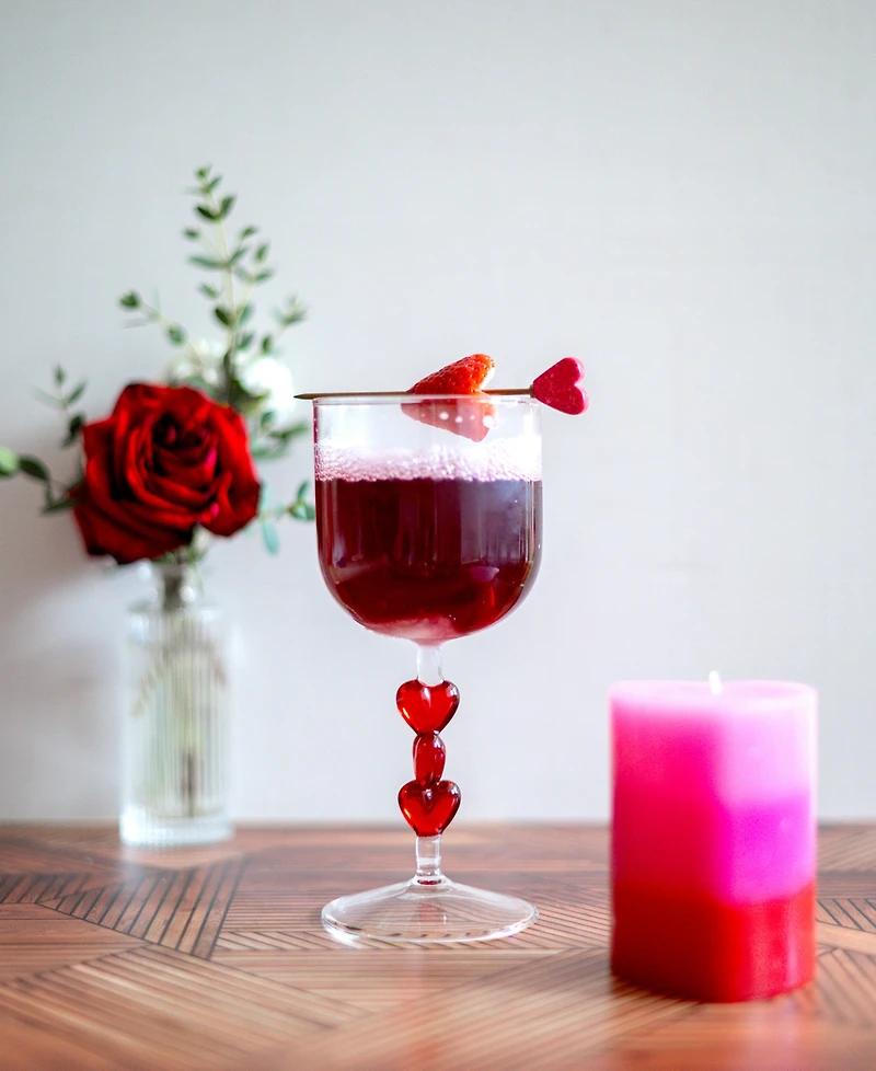 Qualia Glass Red Heart Stemmed Wine Glasses, Set of 2
