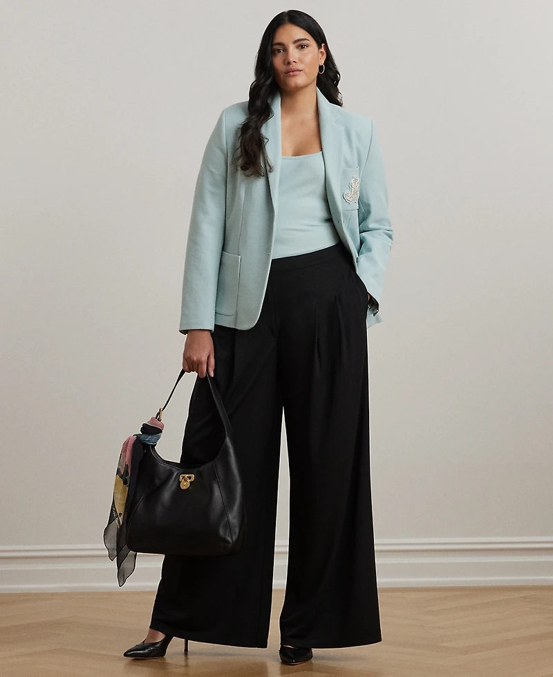 Lauren Ralph Plus Pleated Stretch Jersey Wide-Leg Pants