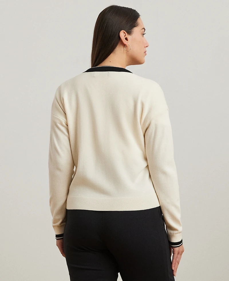 Lauren Ralph Lauren Plus Size Two-Tone Cotton-Blend Cardigan