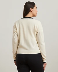 Lauren Ralph Lauren Plus Size Two-Tone Cotton-Blend Cardigan