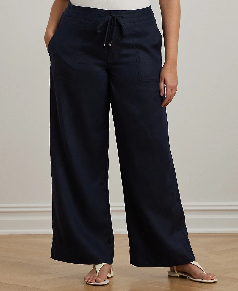 Lauren Ralph Plus Linen Drawcord Pants