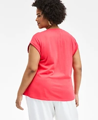 I.n.c. International Concepts Plus Size Rhinestone Rolled-Sleeve Top, Created for Macy's