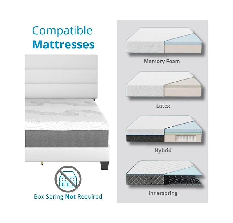 Boyd Sleep Piedmont Leatherette Upholstered Platform Bed Frame with Adjustable Headboard