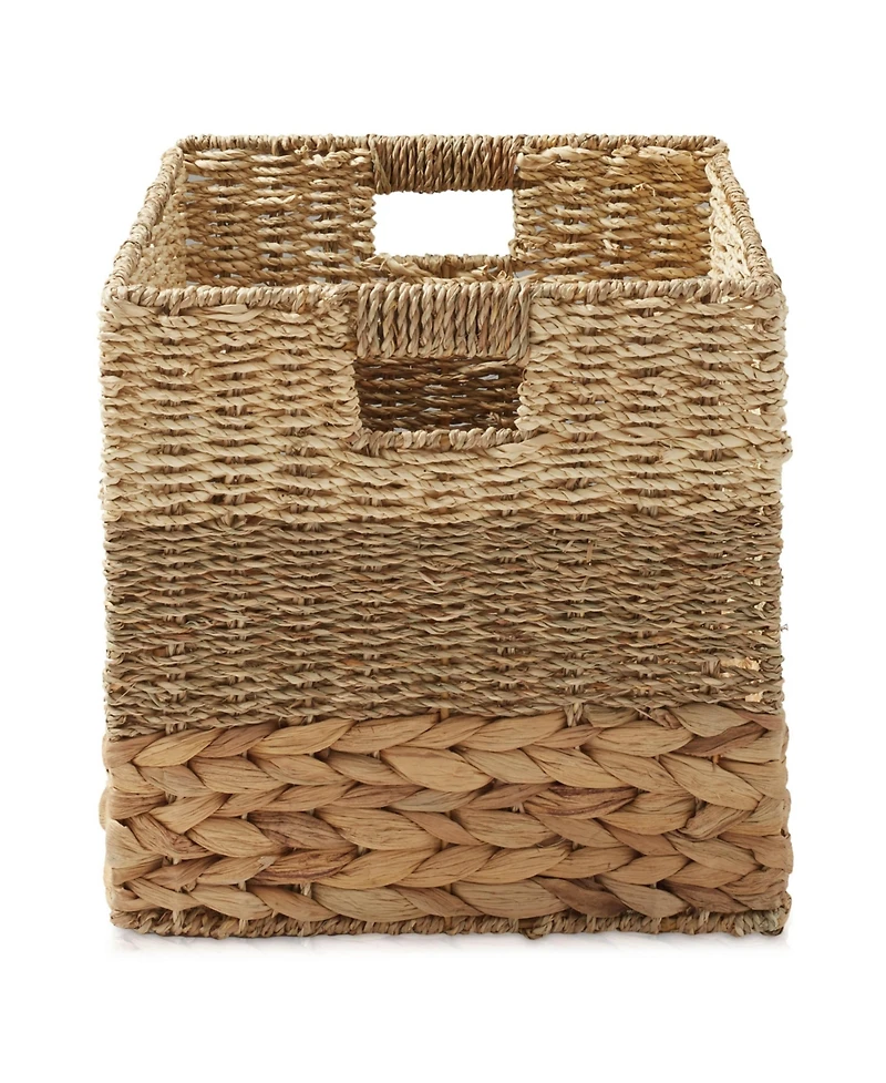 Casafield 12" x 12" Mixed Weave Storage Baskets, Natural - Set of Collapsible Cubes, Woven Bin Organizers for Bathroom, Bedroom