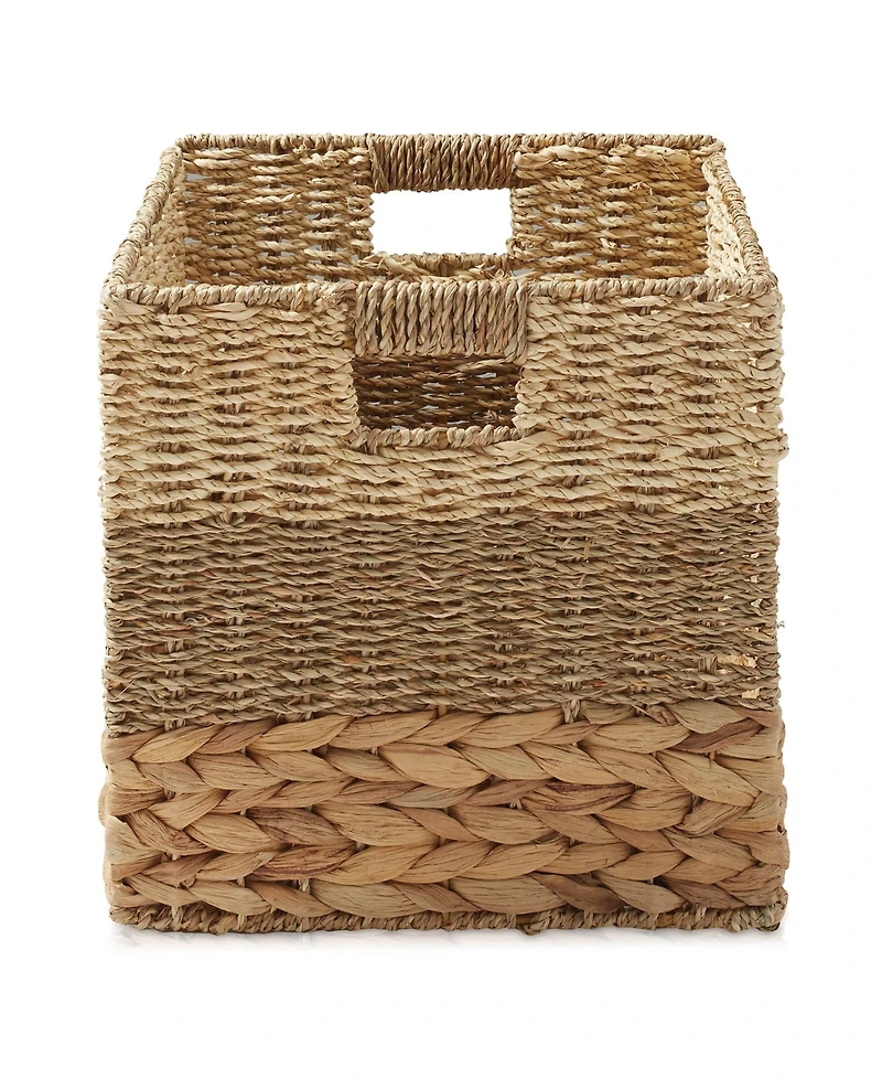 Casafield 12" x 12" Mixed Weave Storage Baskets, Natural - Set of Collapsible Cubes, Woven Bin Organizers for Bathroom, Bedroom, Laundry