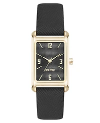 Nine West Women's Quartz Rectangular Gold-Tone and Polyurethane Leather Band Watch