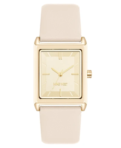 Nine West Women's Quartz Rectangular Gold-Tone and Polyurethane Leather Band Watch