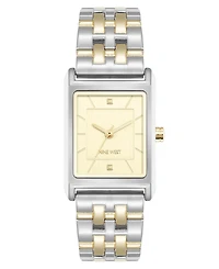 Nine West Women's Quartz Rectangular White and Two-Tone Metal Alloy Watch, 24mm