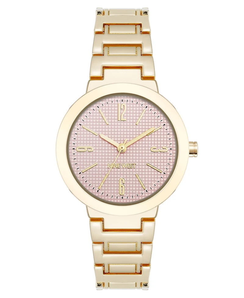 Nine West Women's Quartz Everyday Round Pink and Gold-Tone Metal Alloy Watch, 33mm