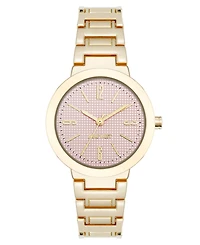 Nine West Women's Quartz Everyday Round Pink and Gold-Tone Metal Alloy Watch, 33mm